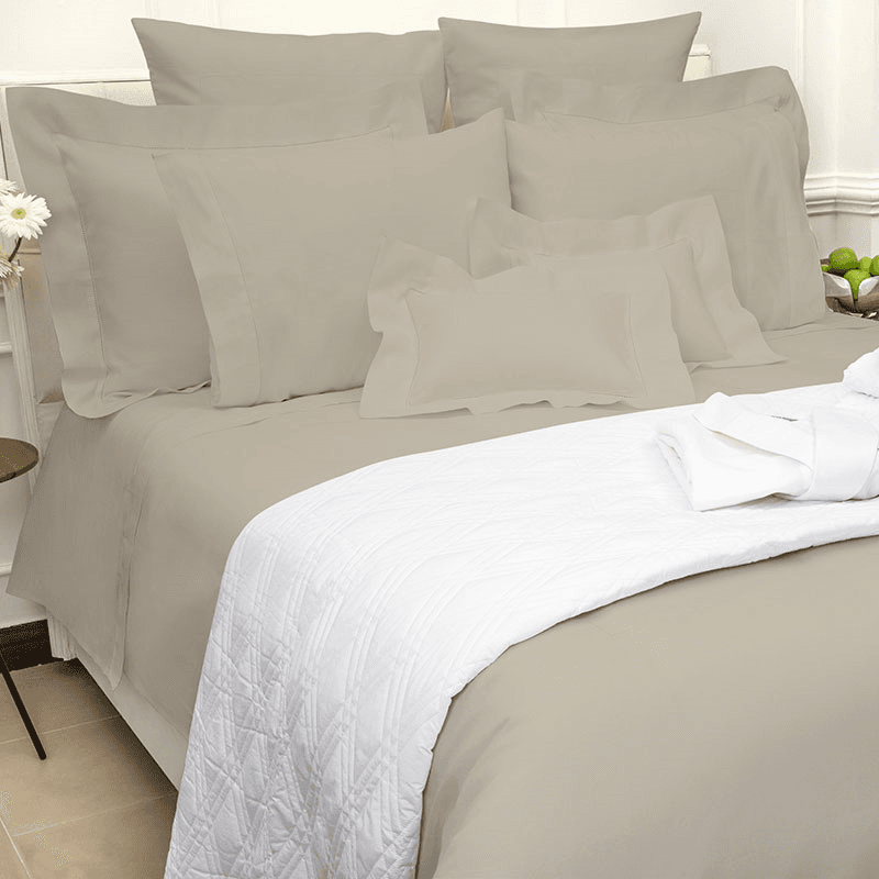 Linen Union Hemstitch Super King Four Piece Duvet Set, Taupe
