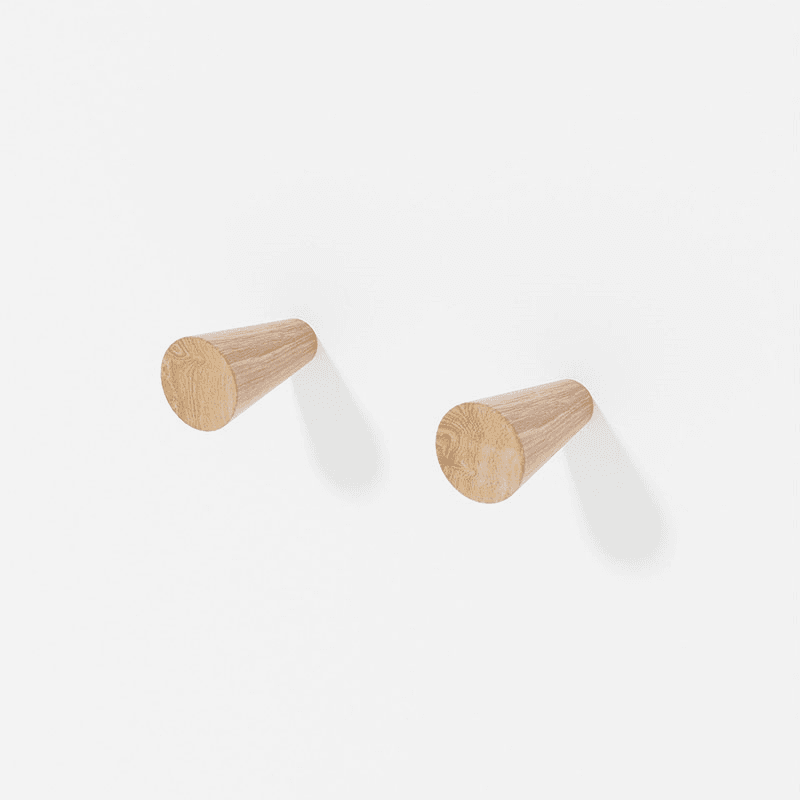 Slimline Pair of Wall Hooks, Oak