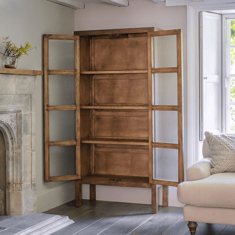 Mendani Mango Wood & Fluted Glass Cabinet, Walnut