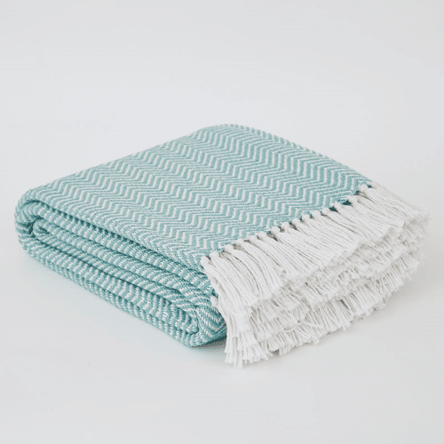 Image showing the Herringbone Blanket, 250cm x 130cm, Teal product.