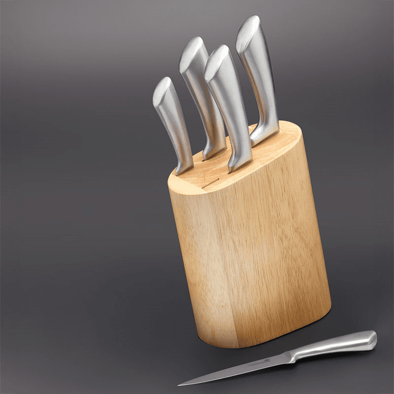 5 Piece Stainless Steel Knife Block set with Wooden Block