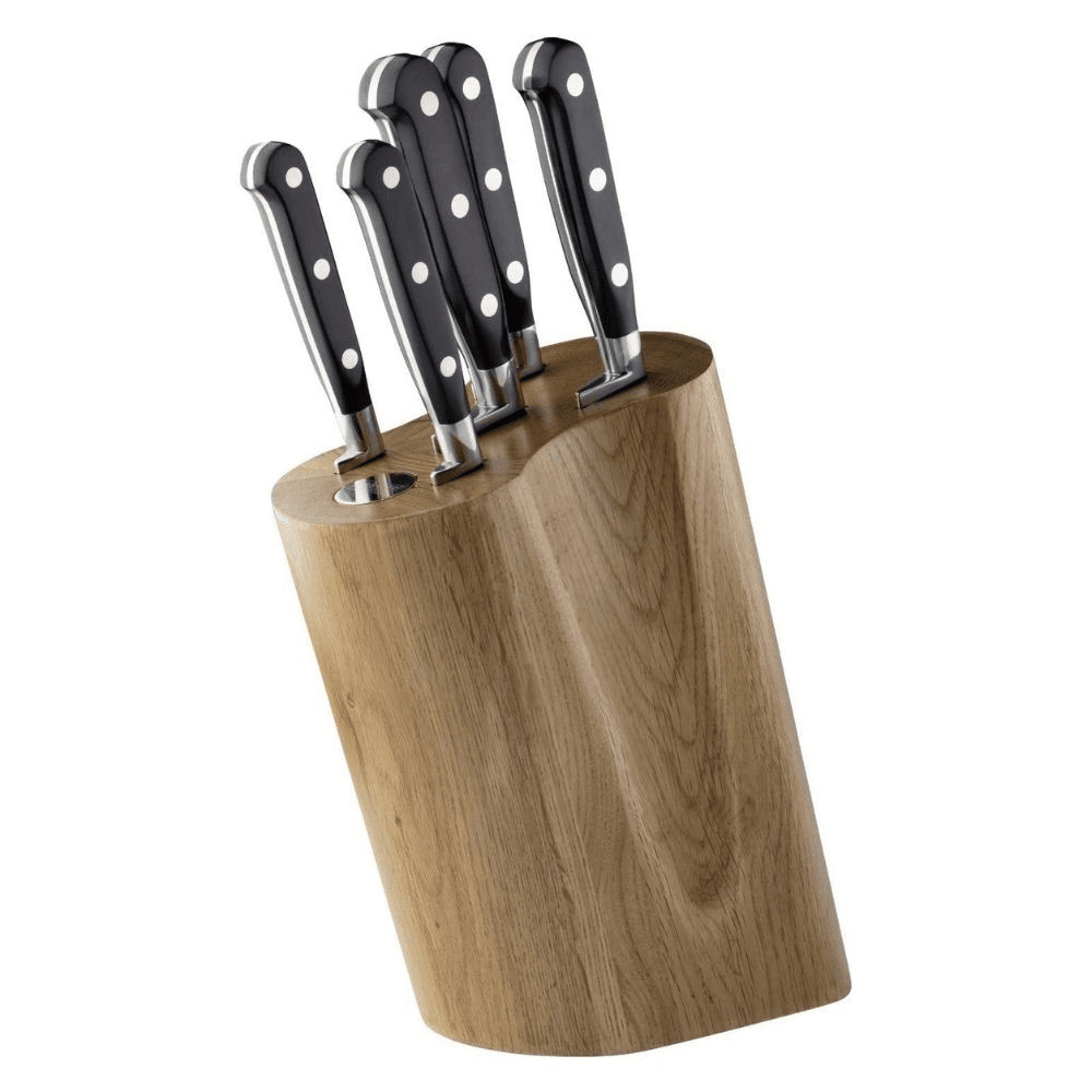 Oak Rounded Knife Block with 5 Sabatier Knives