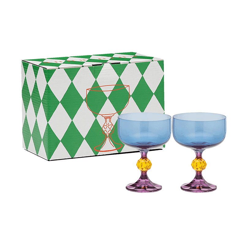 Bliss Set of 2 Cocktail Glasses, Blue & Purple