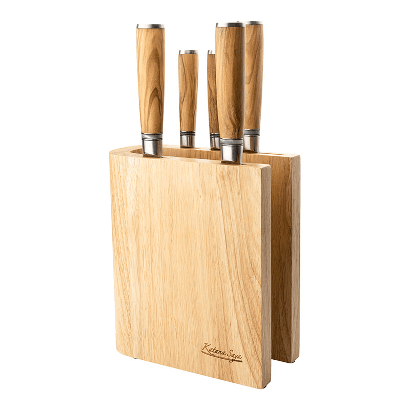 Katana Saya Olive Wood 6 Pce Knife Block Set