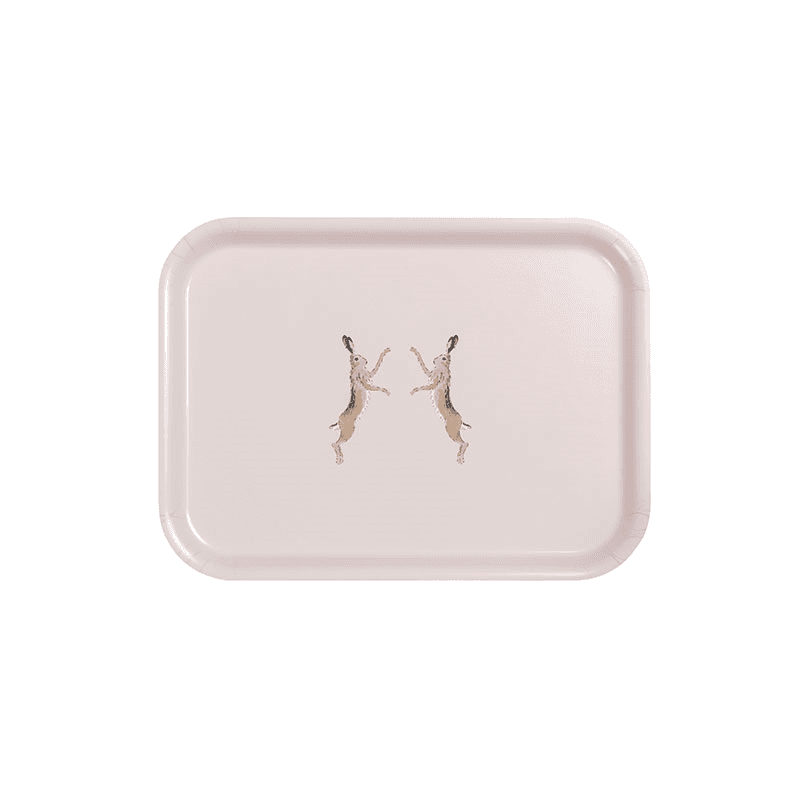 Boxing Hares Small Printed Tray, Off White, Brown