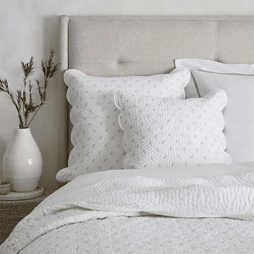 Image showing the Milfield Print Scallop Edge Cushion, 60 x 60cm, White product.