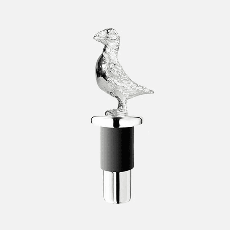 Puffin Silver Plated Bottle Stopper, 10 x 4cm, Silver