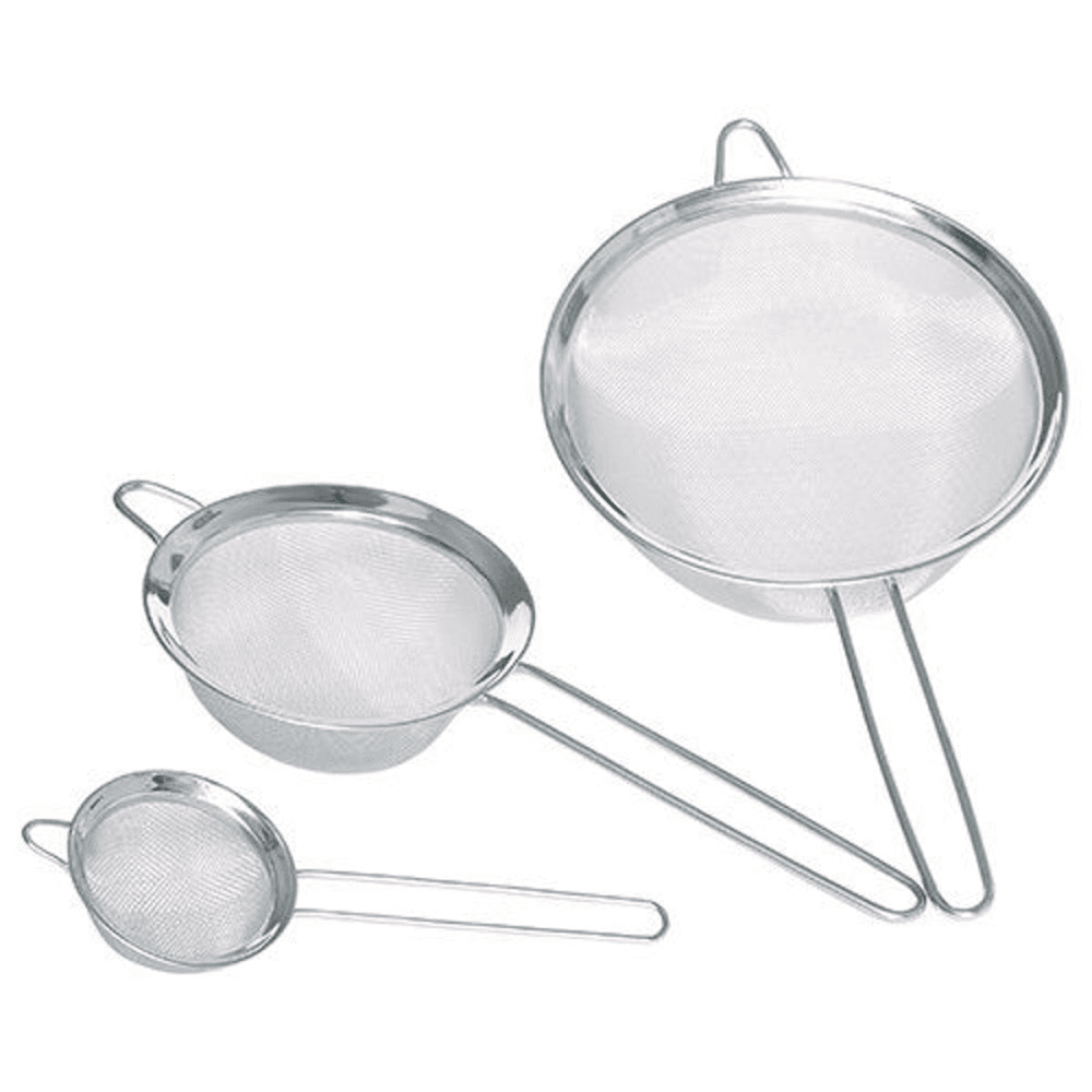 Set of 3 fine mesh round sieves, Stainless Steel