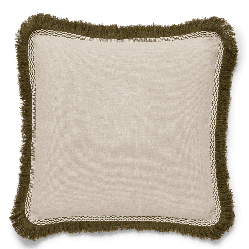 Elspeth Cushion Cover with Fringing, 56 x 56cm, Natural/Green