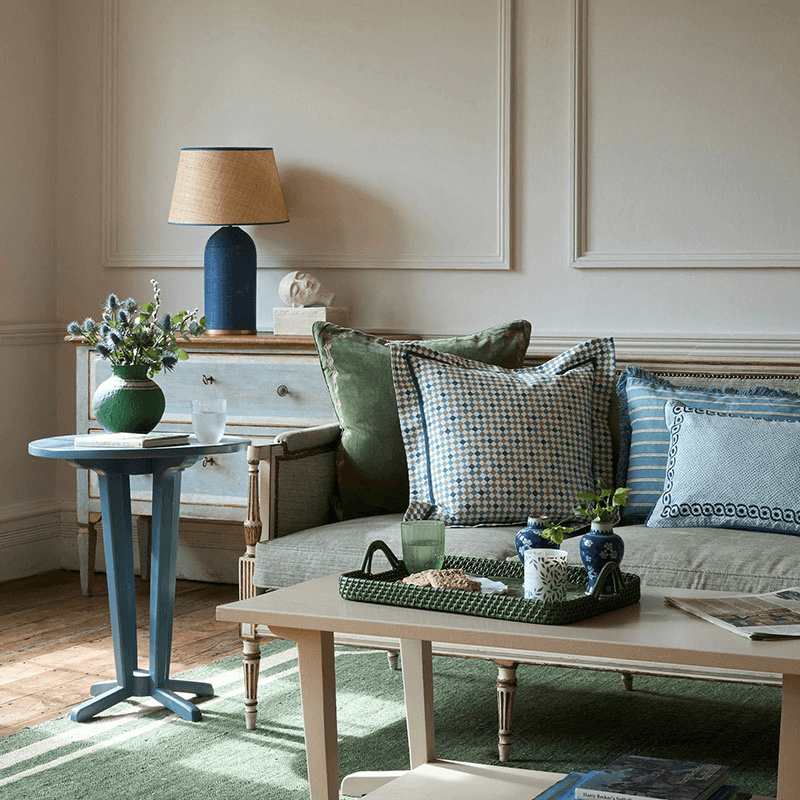 Edo Cushion, 60 x 40cm, Blue & Sage Green