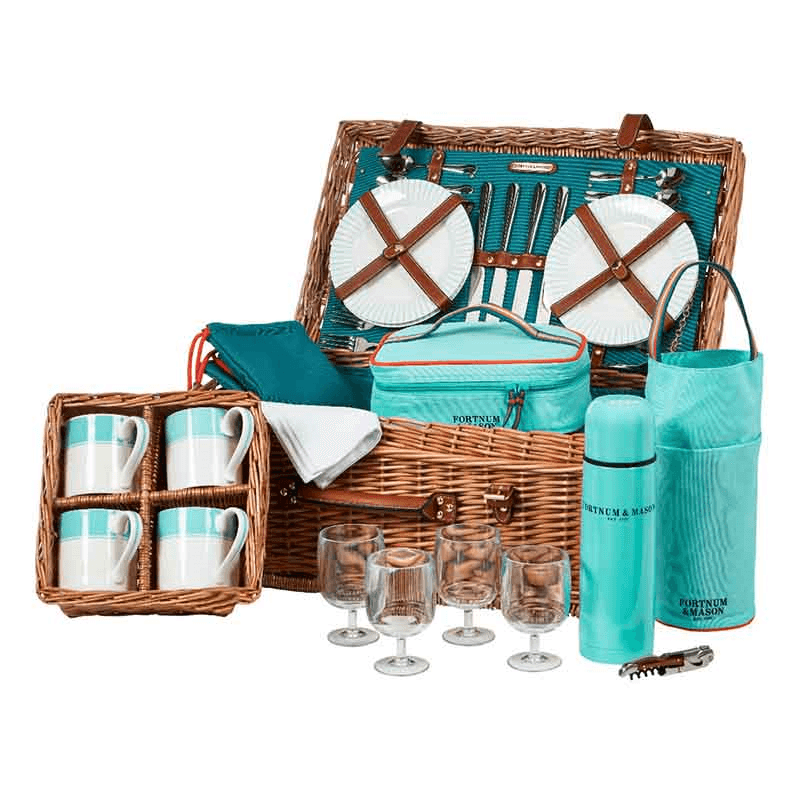 Fortnum's Stripe Picnic Hamper for Four, Eau De Nil