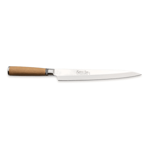 Image showing the Katana Saya Olive Wood Tako Sashimi, 27cm Damascus Blade product.