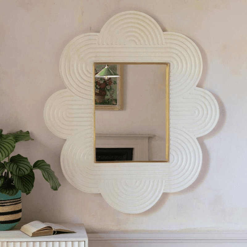 Cumulus Cloud Mirror, H106 x W121cm, White & Brass