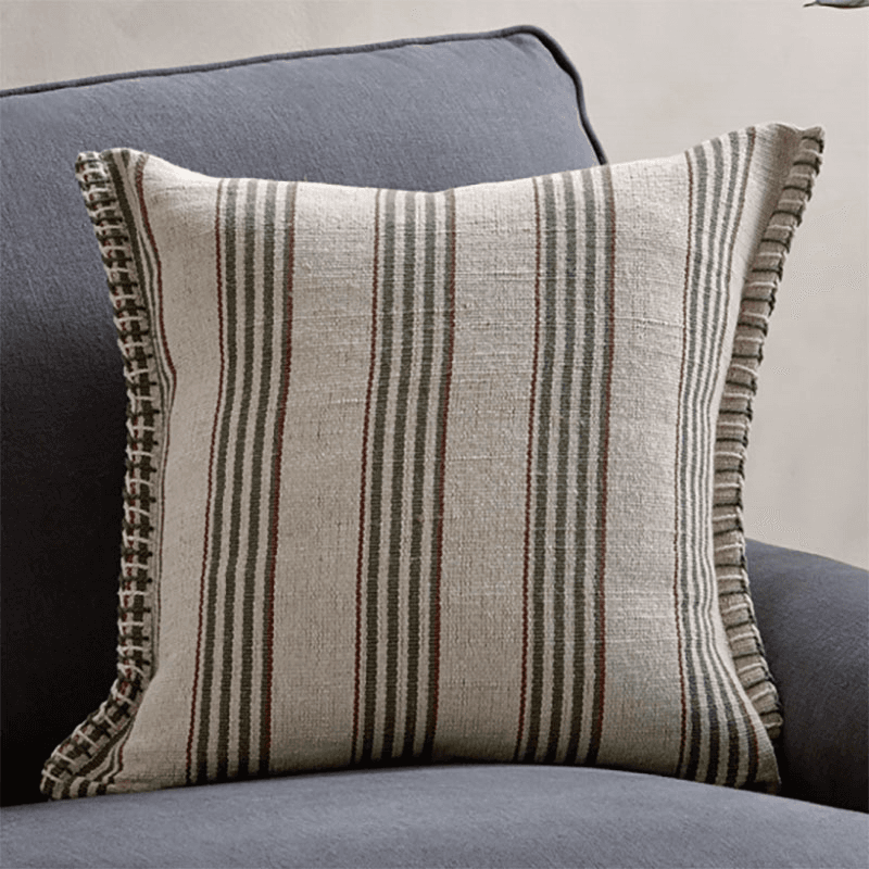 Kaia Jute & Cotton Cushion Cover, 50 x 50cm, Moss Green & Rust