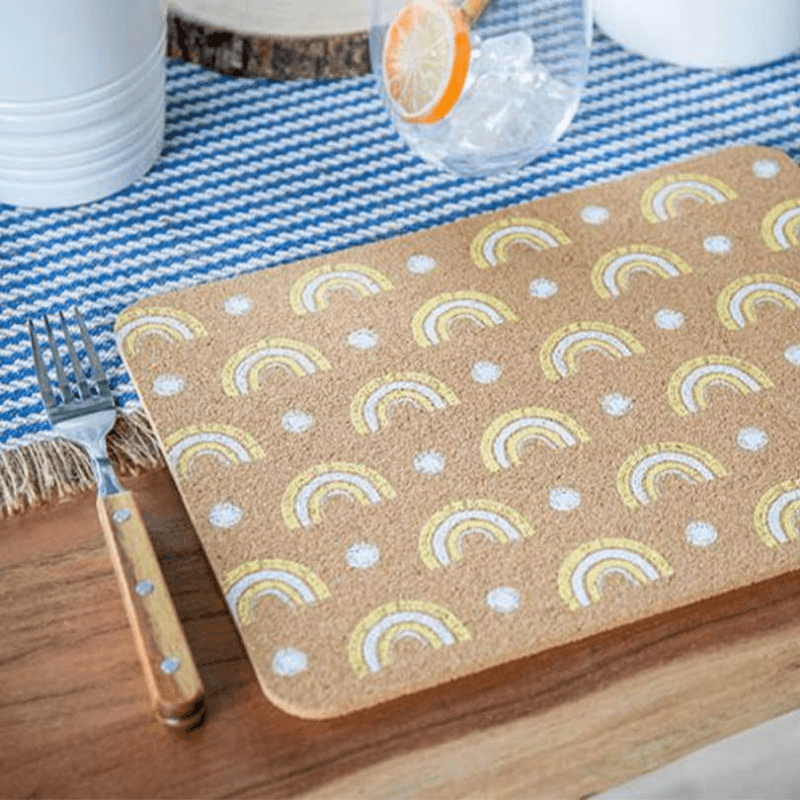 Rainbow Set of 4 Cork Placemats, 29 x 21.5cm, Natural/White