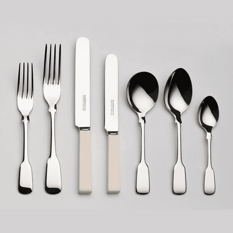 7-Piece Place Setting- Fiddle, Cream Square Knives, Parallel Blades