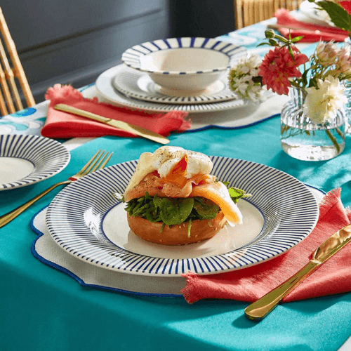 Image showing the Stecatto Set of 4 Dinner Plates, D28cm, White and Blue product.