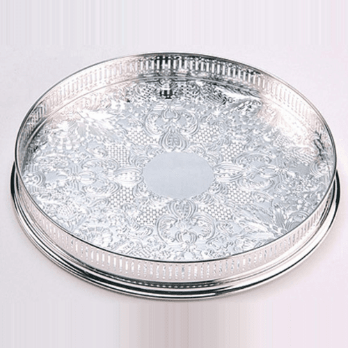 Image showing the Gallery Round embossed tray, 14'', Silver Plated product.