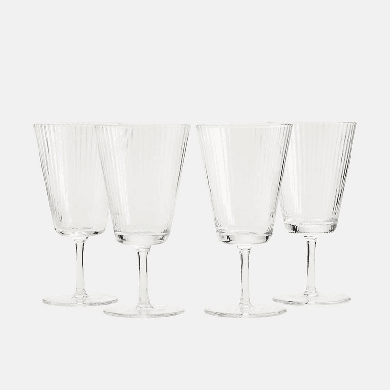 Fluted Set of 4 Wine Glasses, 260ml, Clear