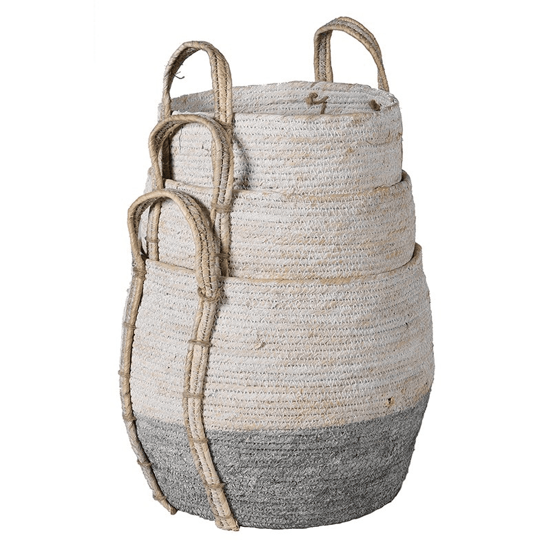 Set of 3 seagrass baskets, H21 x W27 x Dia25cm, White