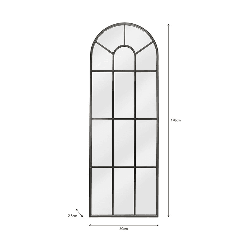 Fulbrook Arched mirror, H170 x W60 x D3cm, Black