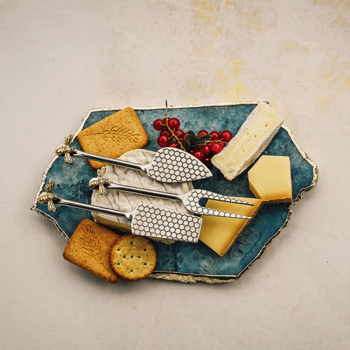 Image showing the Bee 3 Piece Cheese Serving Set, L16cm, Silver product.