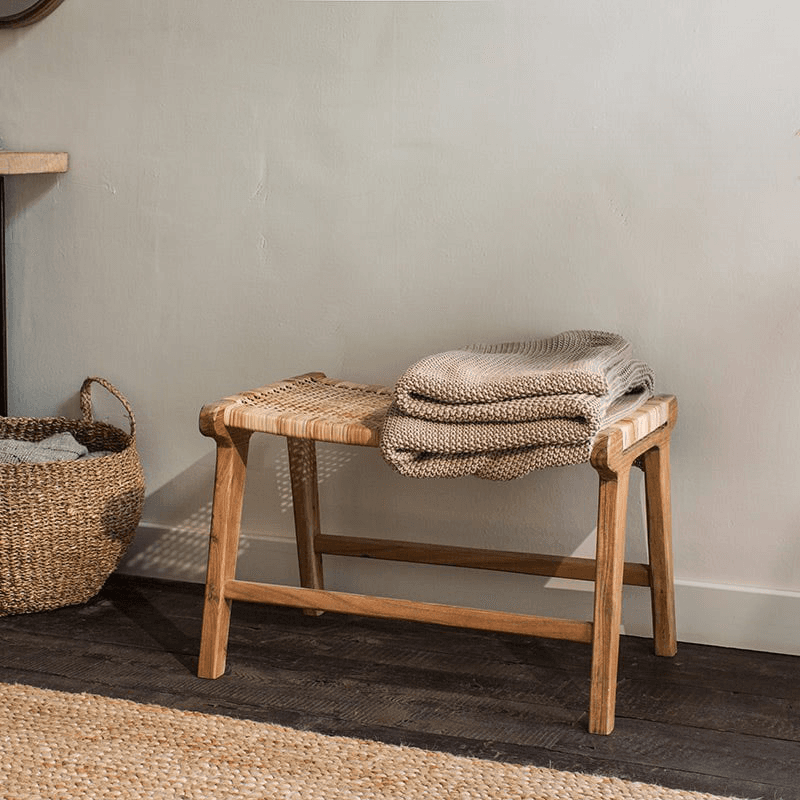 Madrisana Acacia & Rattan  Footstool, Natural
