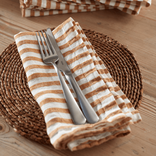 Image showing the Cora Mid Stripe Set of 4 Napkins, 47 x 47cm, Amber product.