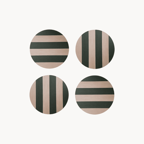 Image showing the Stripe Set of 4 Coasters, D10cm, Forest Green product.