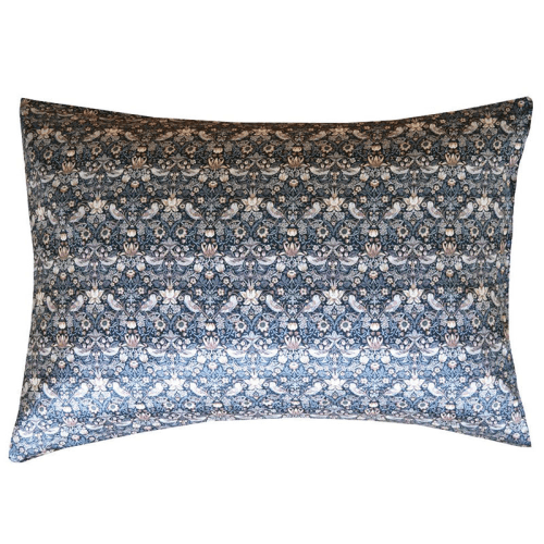 Image showing the Strawberry Thief Pair of Silk Pillowcases, Single, Blue product.