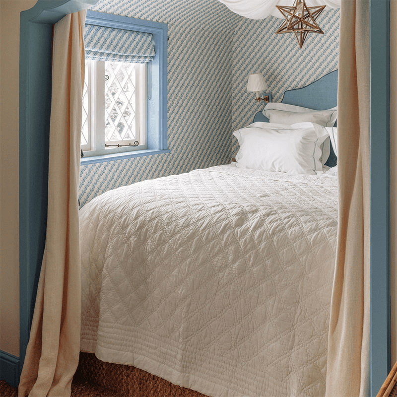 Georgiana Ladderstitch Duvet Cover, Superking, Dusky Blue