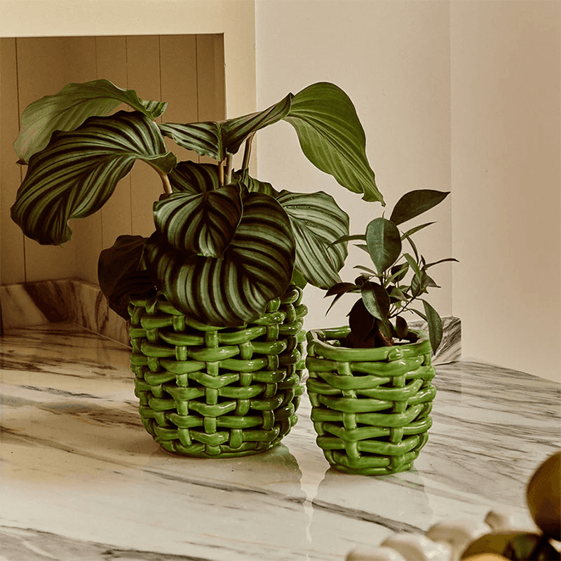 Juicy Basketweave Planter, D13cm, Apple Green