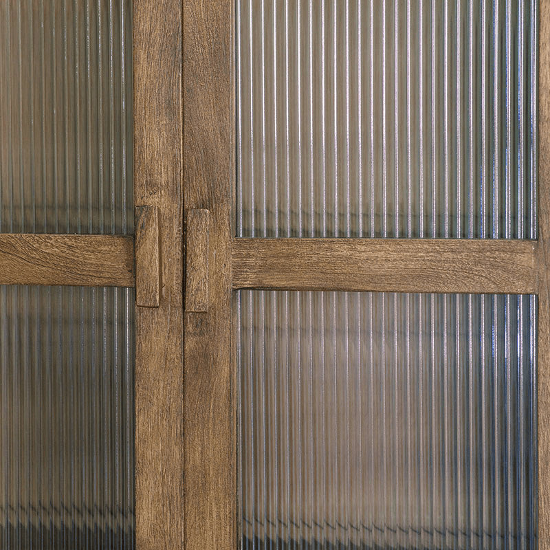 Mendani Mango Wood & Fluted Glass Cabinet, Walnut