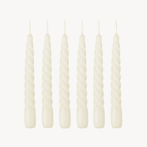 Image showing the Twist Set of 6 Dinner Candles, H20cm, Ivory product.