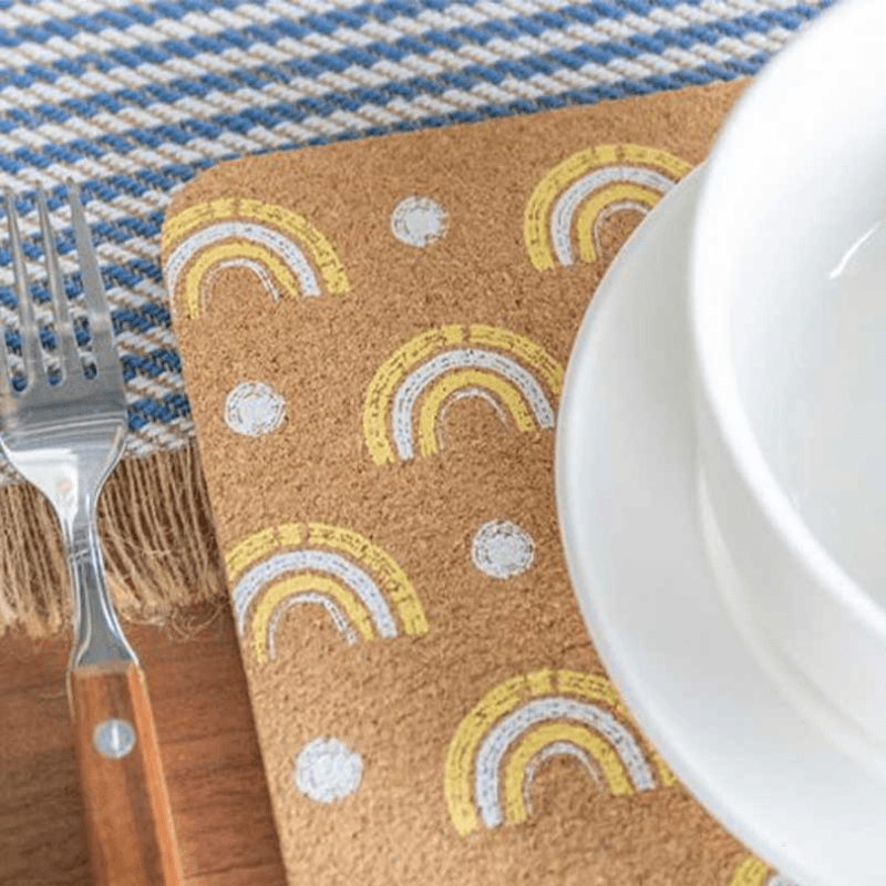Rainbow Set of 4 Cork Placemats, 29 x 21.5cm, Natural/White