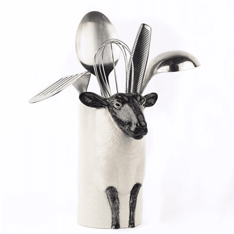Black Faced Suffolk Sheep Utensil Pot, H20cm, Black/White