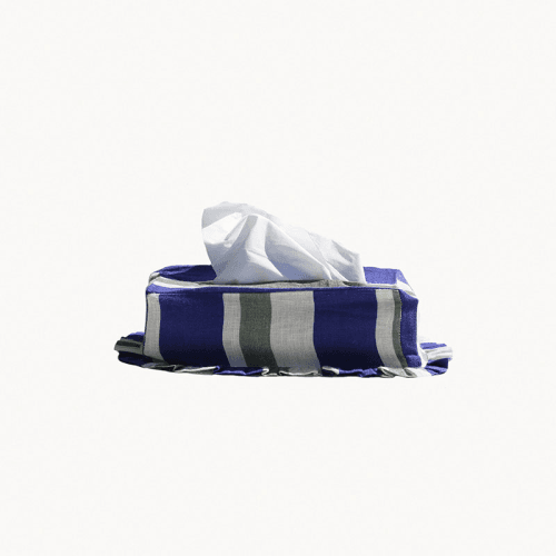 Image showing the Stripe Tissue Box Cover, L21.5 x W12.5 x H7cm, Cobalt & Sea Green product.