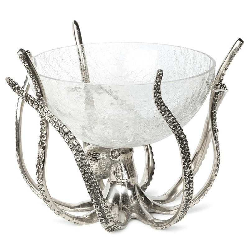 Octopus Stand and Glass Bowl, D32 x H26.5cm, Silver