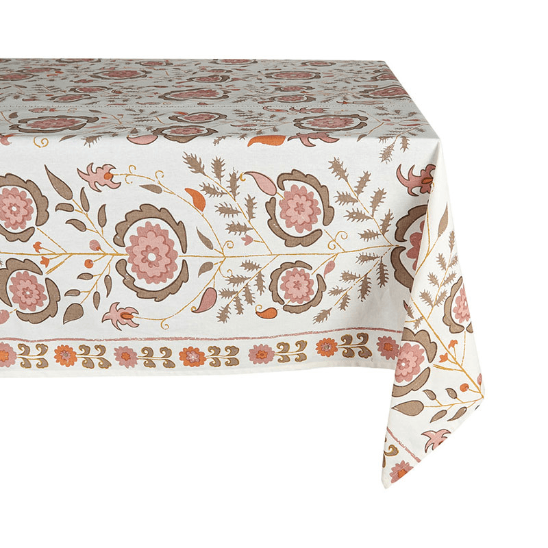 Simla Tablecloth, 170 x 250cm, Pink and Brown