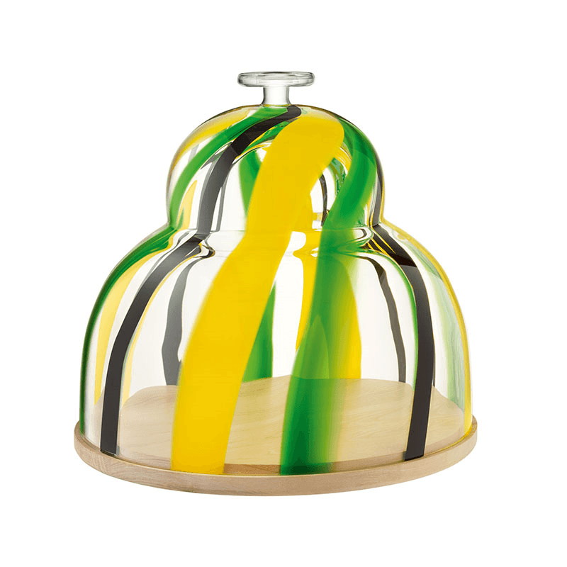 Folk Cake Dome With Ash Base, D30 x H27.5cm, Black/Green/Yellow