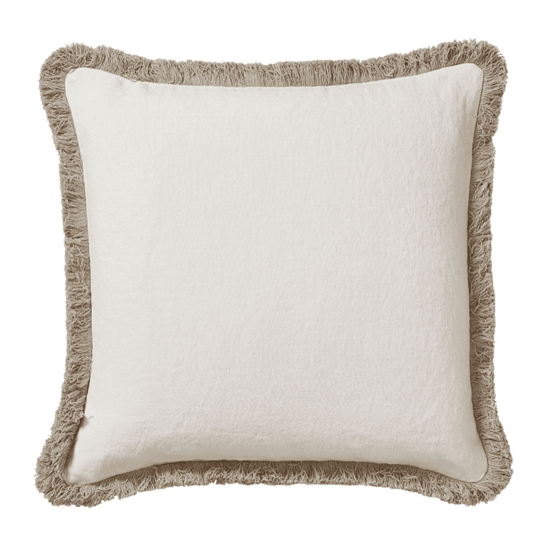 Stonewashed Linen Cushion Cover with Fringing, 51cm, Off White