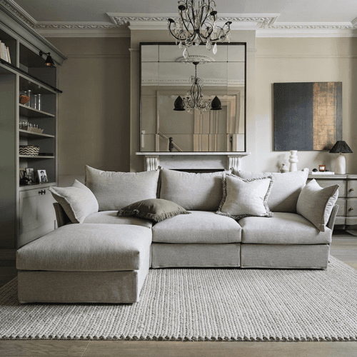 Image showing the Model 06 Linen 3 Seater Sofa With Chaise, Pumice product.