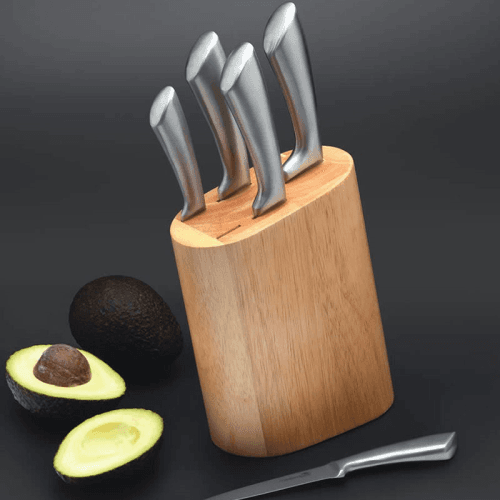 Image showing the 5 Piece Stainless Steel Knife Block set with Wooden Block product.