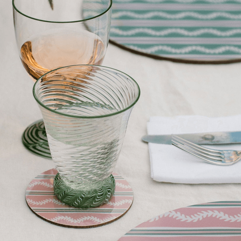 Vines Set of 6 Coasters, D10cm, Green & Pink