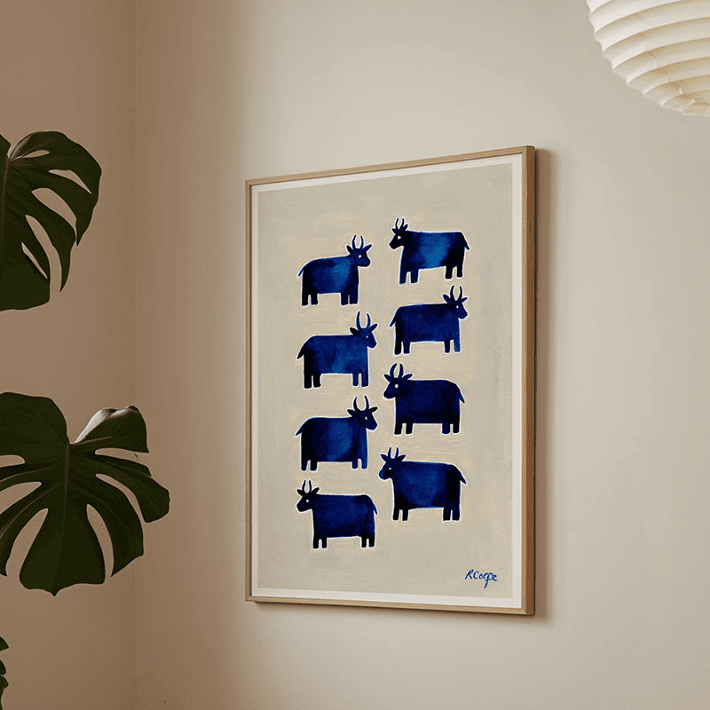 Cows Print, A3, Blue