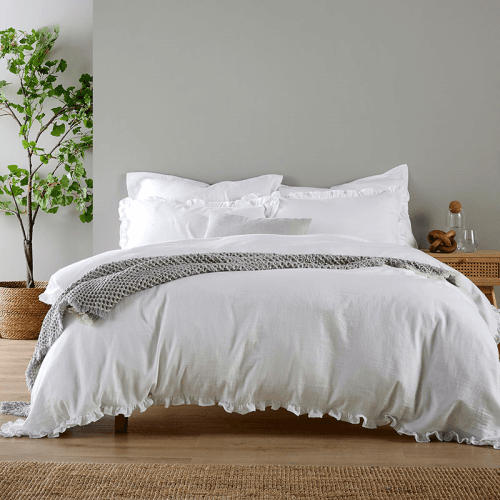 Image showing the Organic Retreat Ruffle Duvet Set, Double, White product.