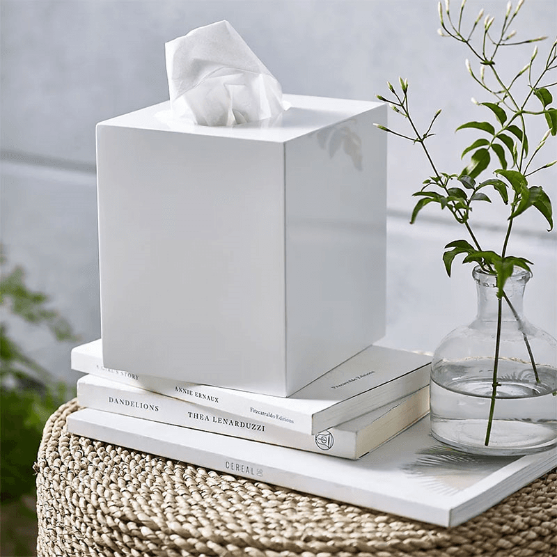 Lacquer Tissue Box Cover, 13 x 13cm, White