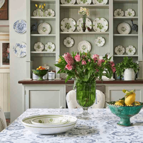 Image showing the Green Summer Flower Shallow Bowl, Hand Painted in Portugal, 24cm product.