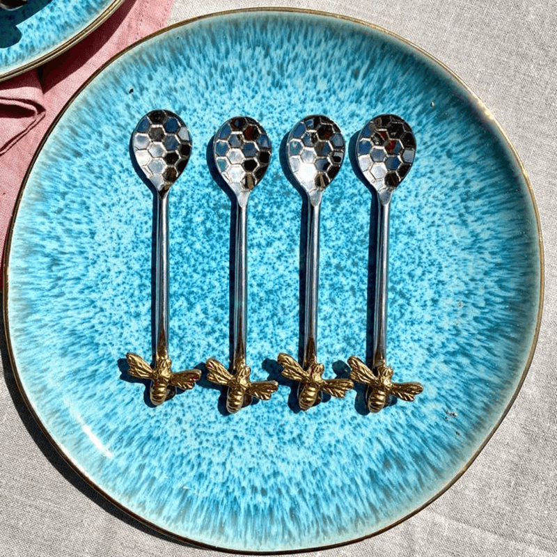 Bee Honeycomb Set of 4 Coffee Spoons, L13cm, Silver