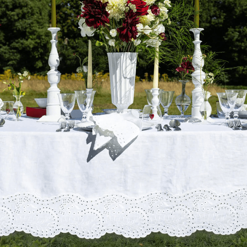 Broderie Anglaise Linen Tablecloth, 165 x 300cm, White